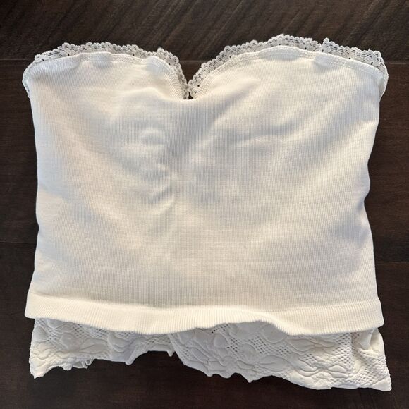FULL TILT Seamless Lace Trim Textured Cropped Tube Top Size S/M Off White NWT - Picture 4 of 10